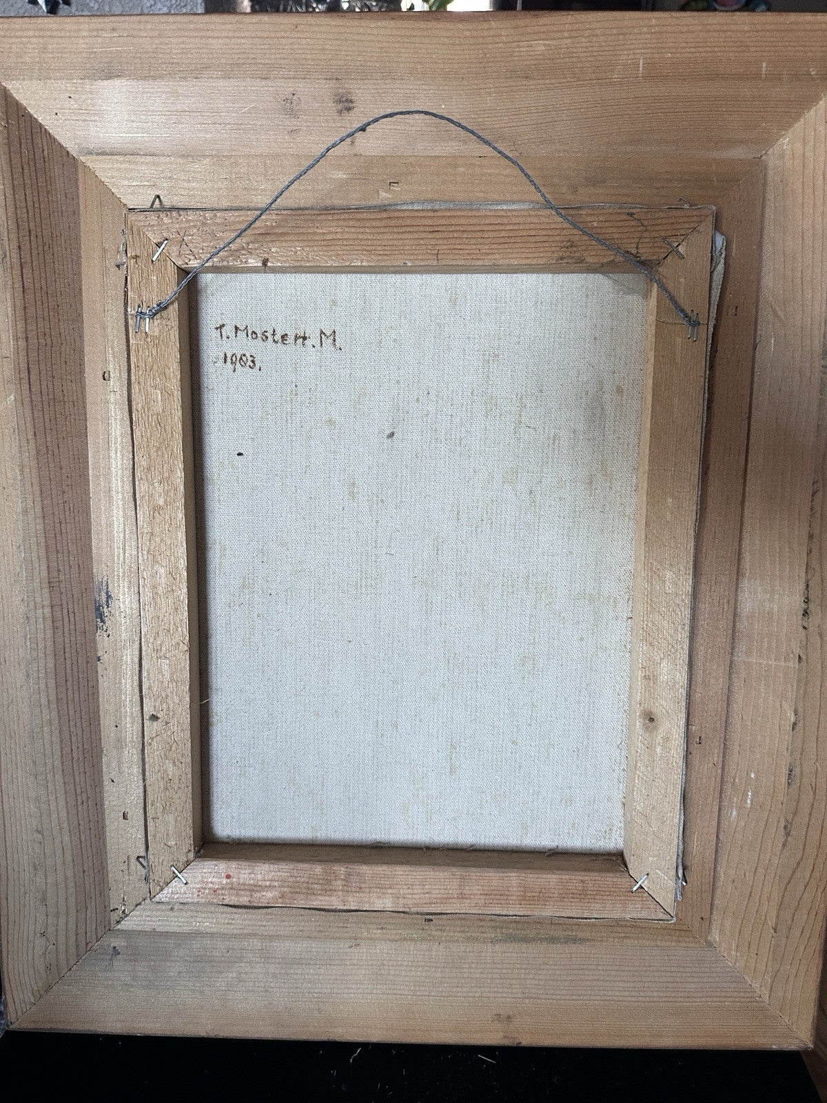 Antique 1903 Signed Art Framed Landscape Oil Painting Snow Mountain