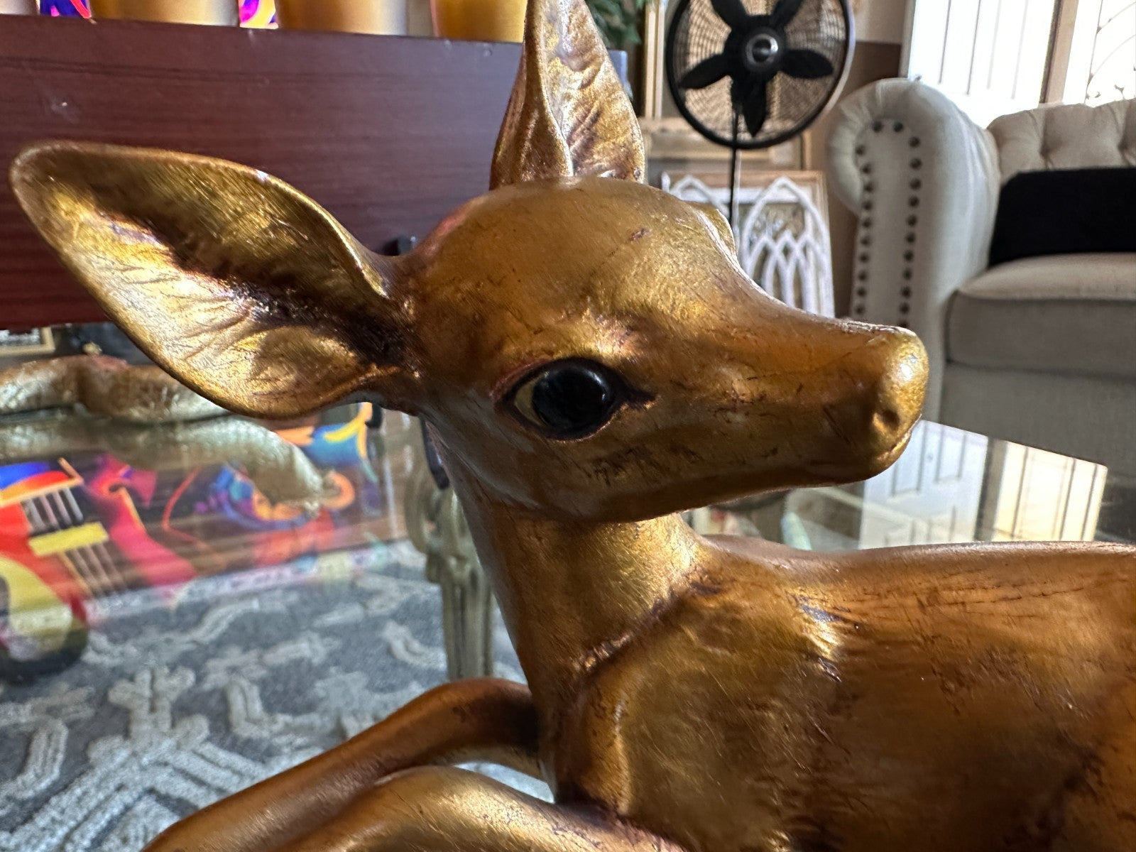 Vintage Rutledge Signed Gold Deer Figurine Mid Century Modern Fawn Sculpture 862