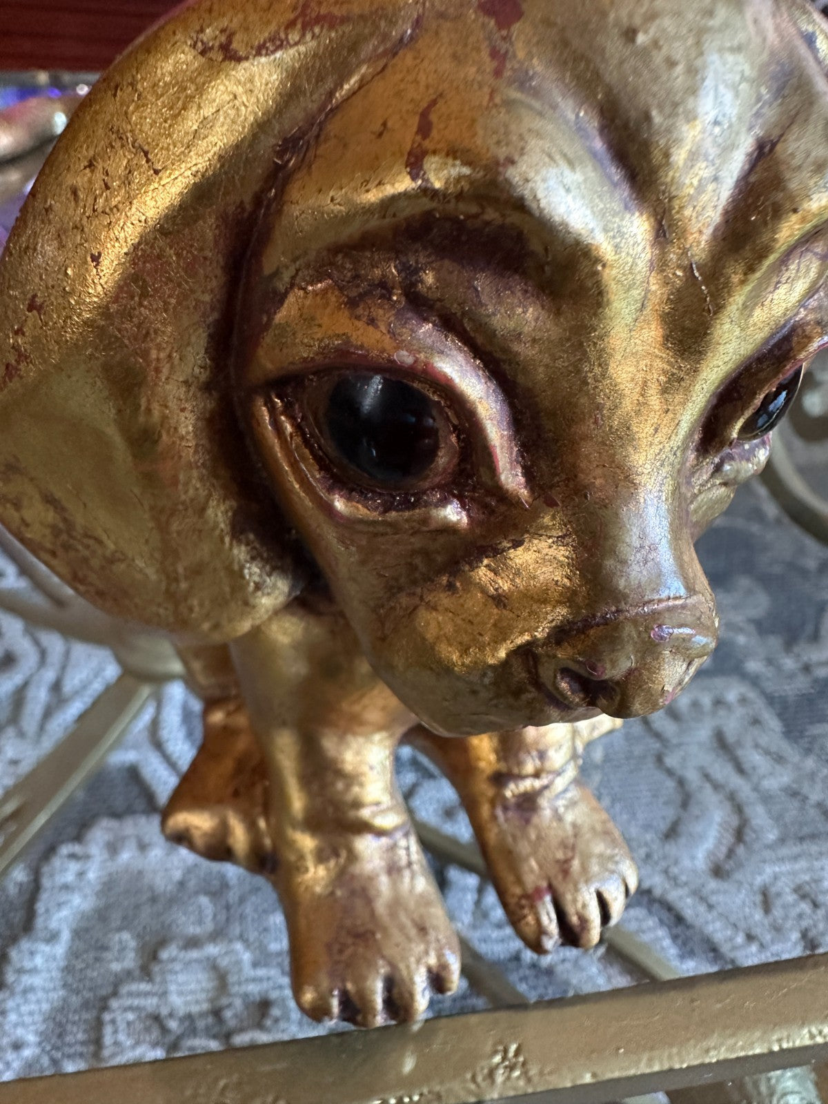 Vintage Hetrick McFarland Signed Dog Figurine Gold Puppy Sculpture