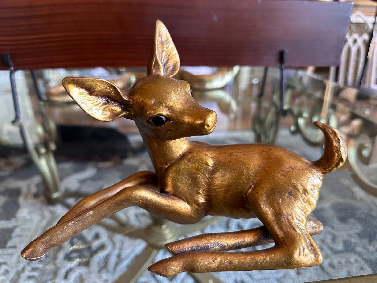 Vintage Rutledge Signed Gold Deer Figurine Mid Century Modern Fawn Sculpture 862