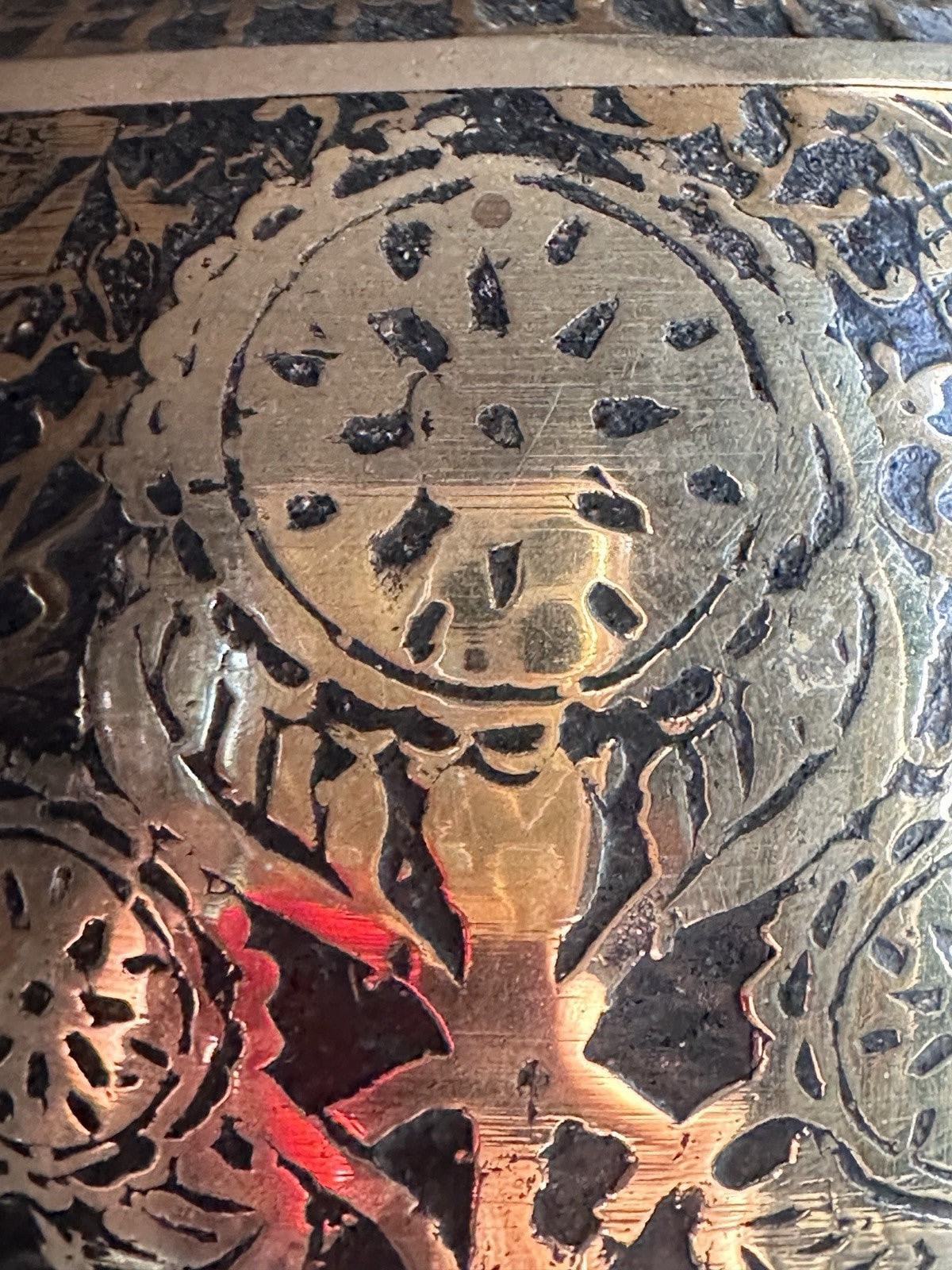 Vintage Intricate India Brass Urn Shape Engraved Inlay Fish Hookah Base Pot Vase