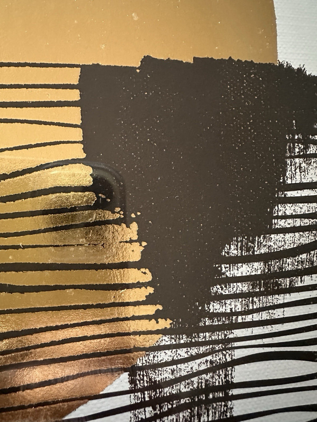 Framed Abstract Art Print Picture Gold Circle Black White Accents