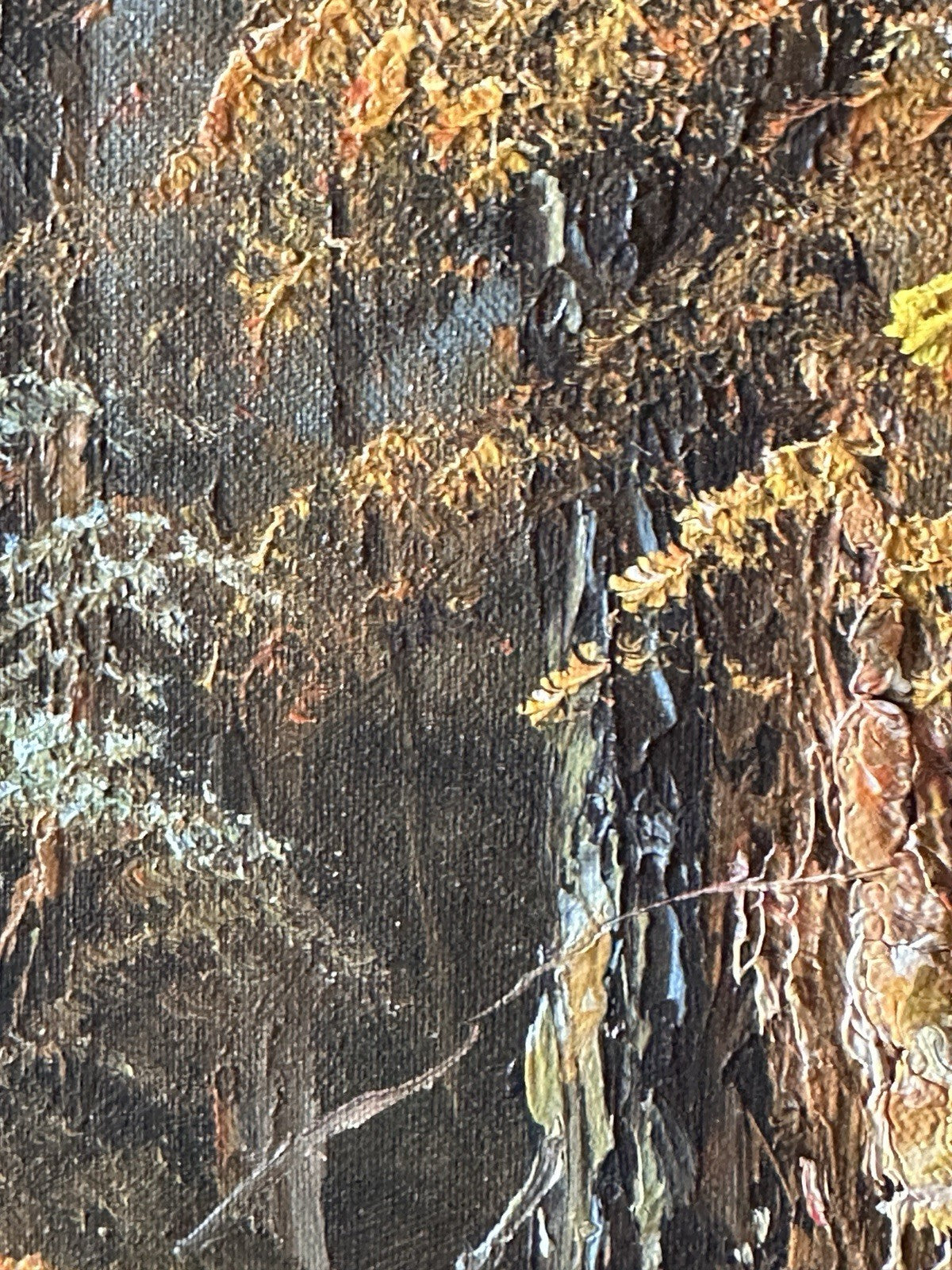 Vintage Signed Gold Gilded Framed Mountain Landscape Trees Art Painting