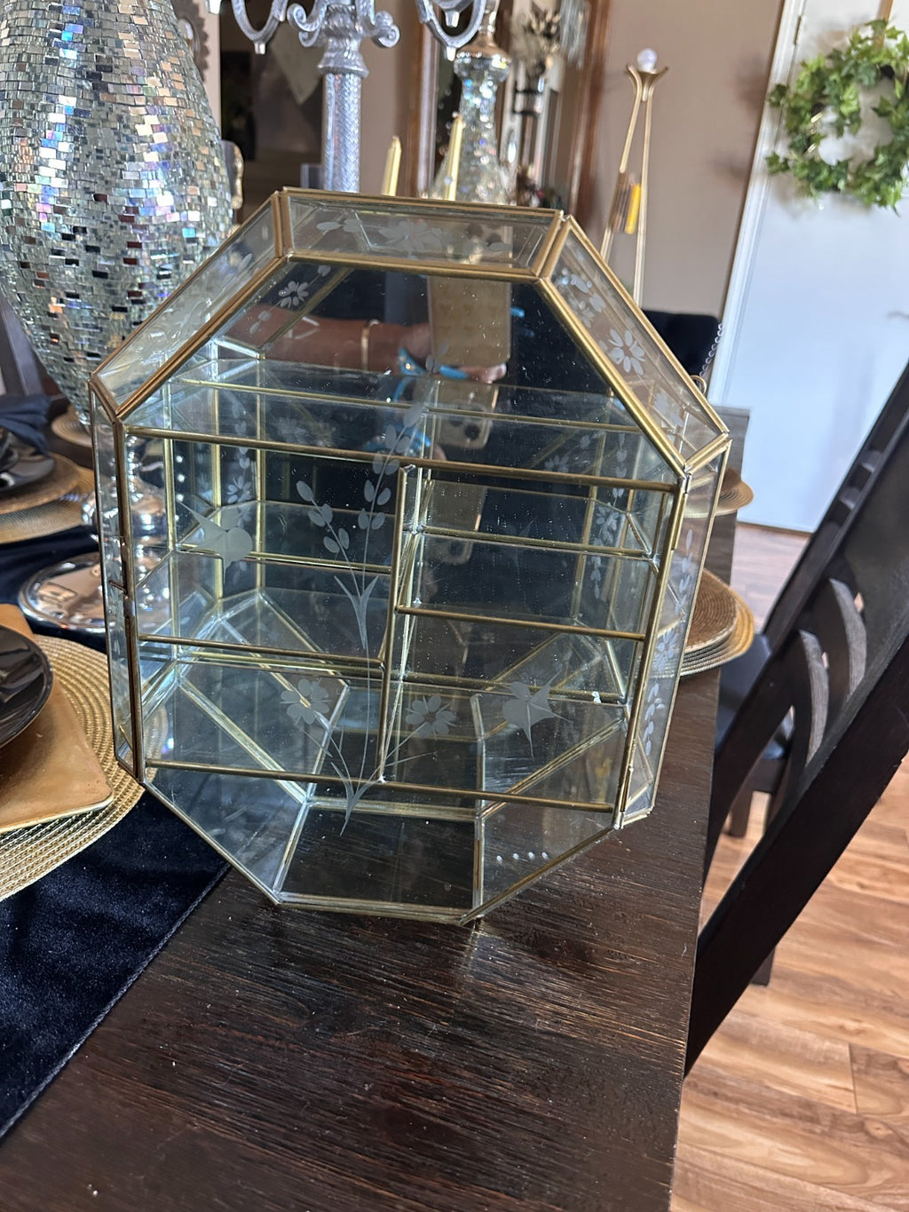 Glass Mirror Curio Wall Mini Perfume Jewelry Hexagon Terrarium Display Case Box
