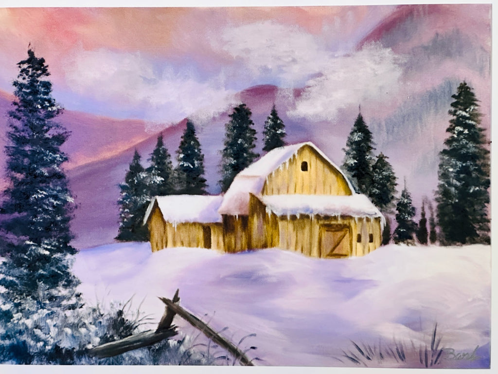 Barbara Gustafson Winter Scene On The Farm Art Print From Original Oil Painting