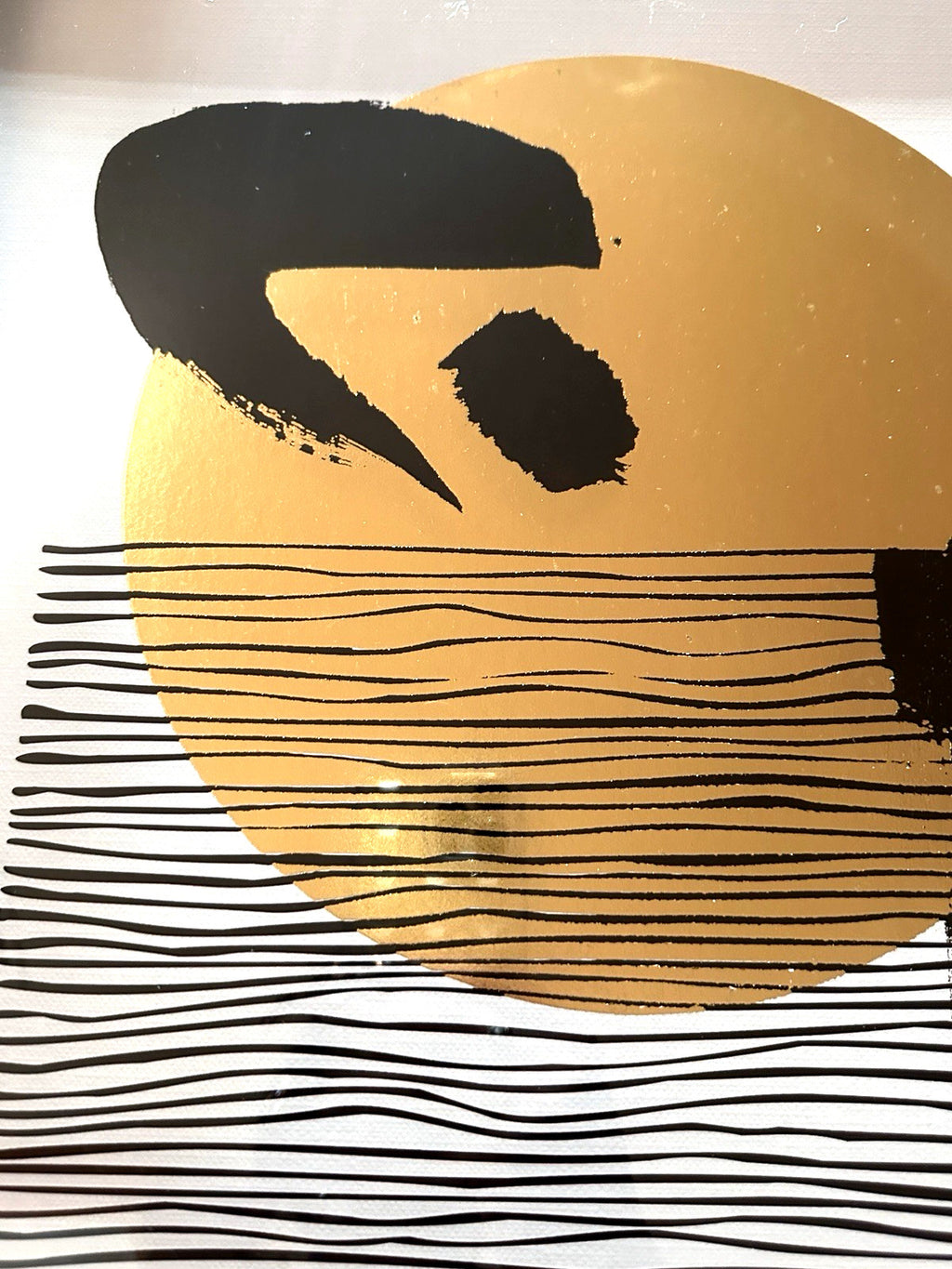 Framed Abstract Art Print Picture Gold Circle Black White Accents