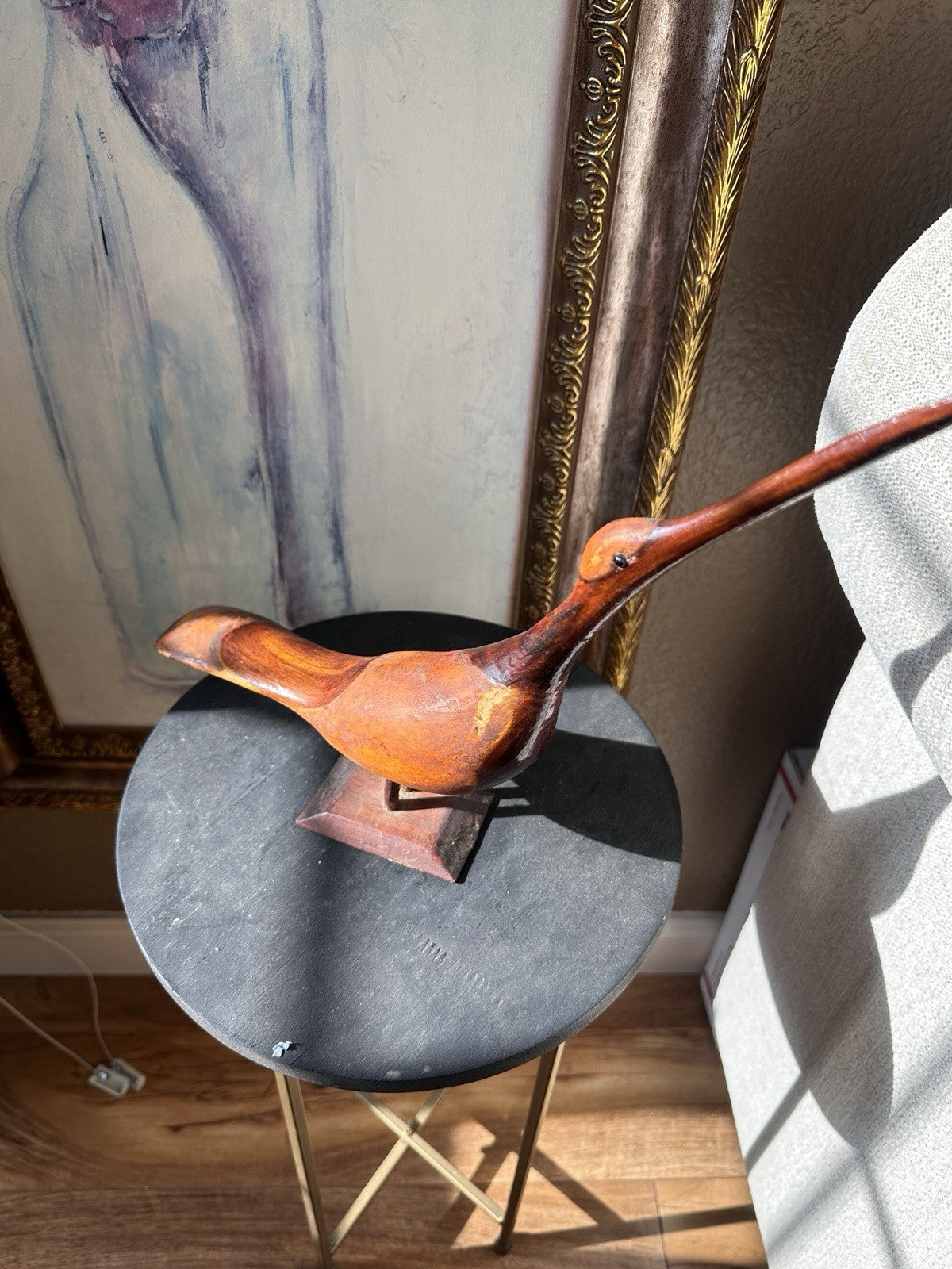 Vintage MCM Hand Carved Wooden Sea Shore Wading Bird Sculpture Nautical Beach