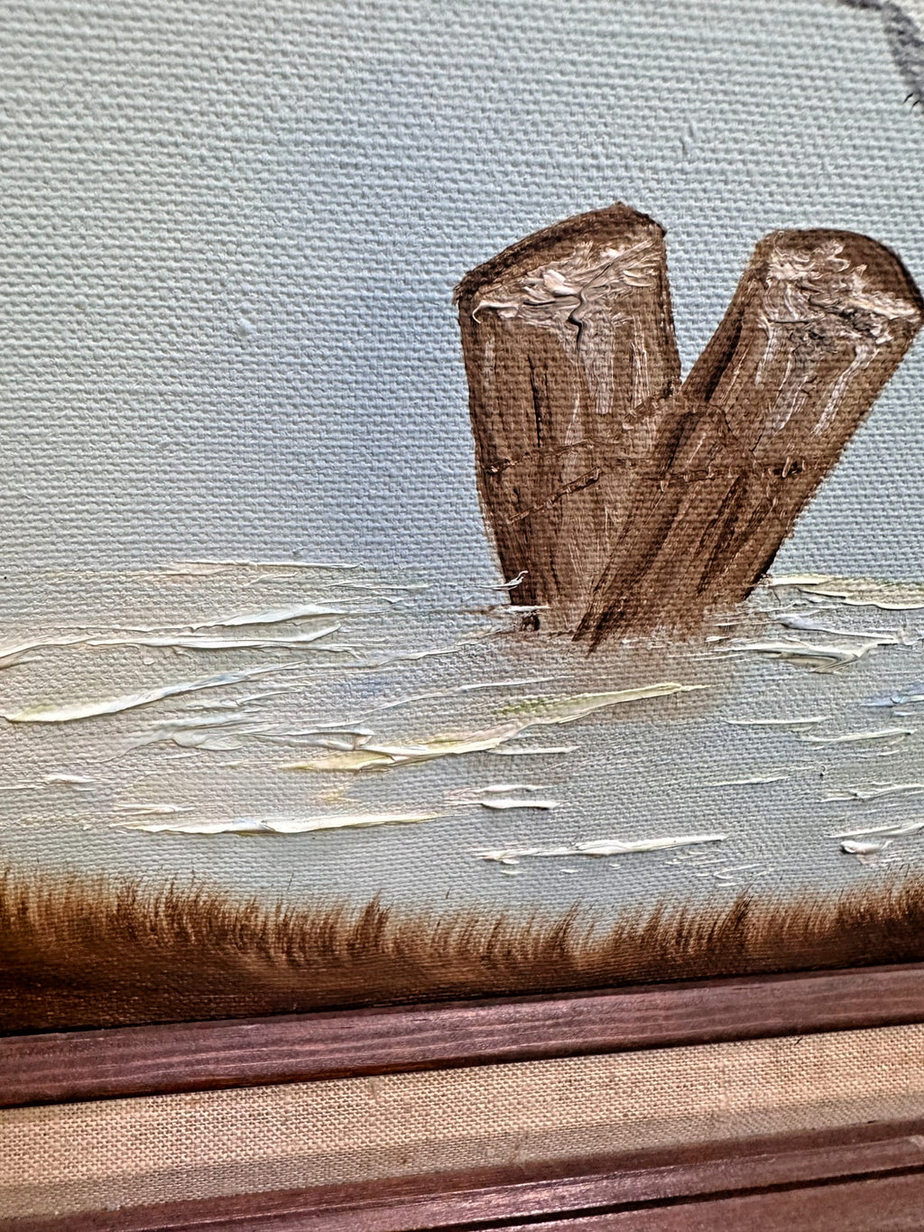 Framed Vintage Original Oil Painting Seagull Bird Coastal Water Seascape Art