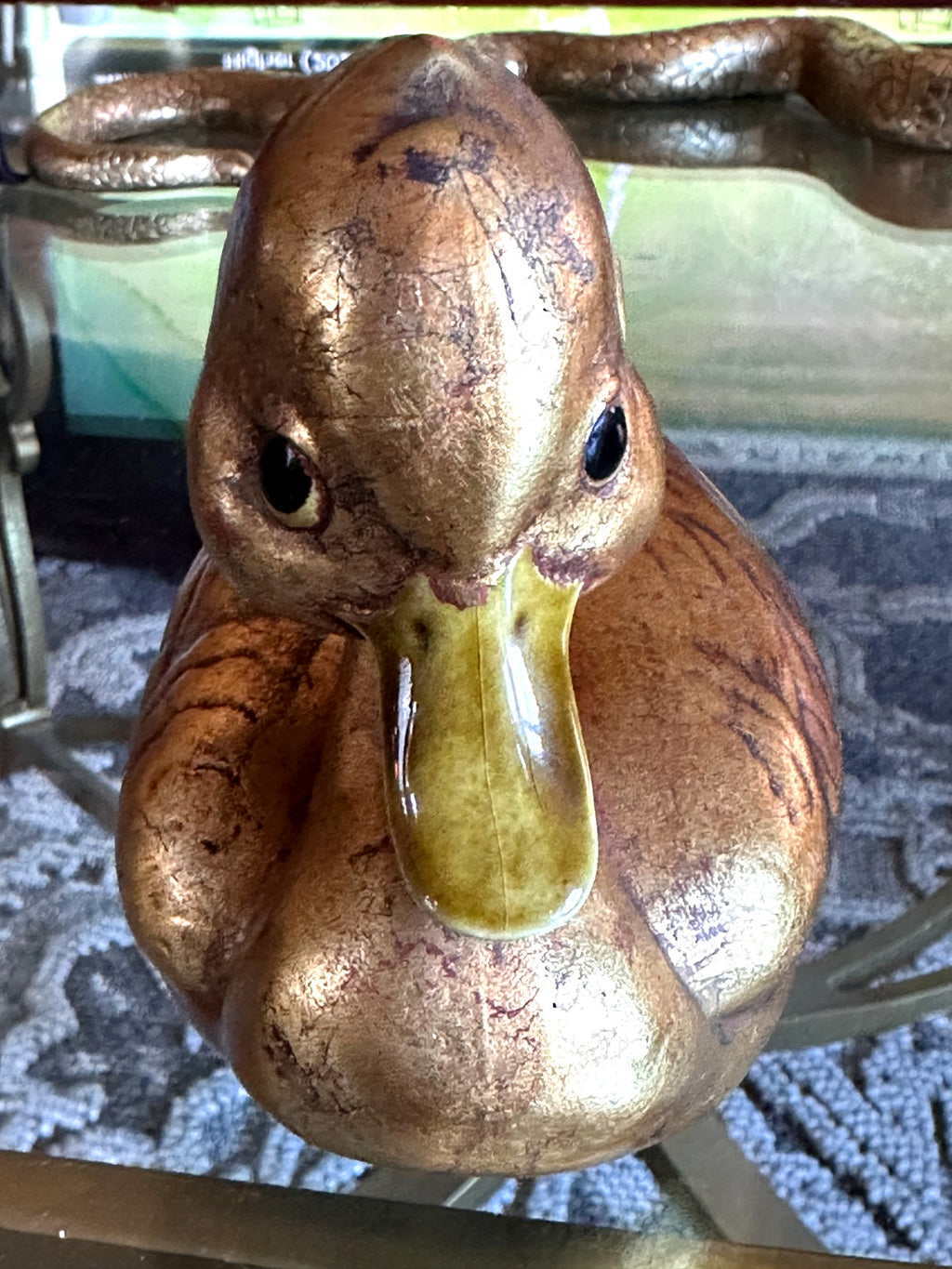 Signed Anthony Freeman Duck Sculpture Gold Ceramic Bird Figurine Vintage