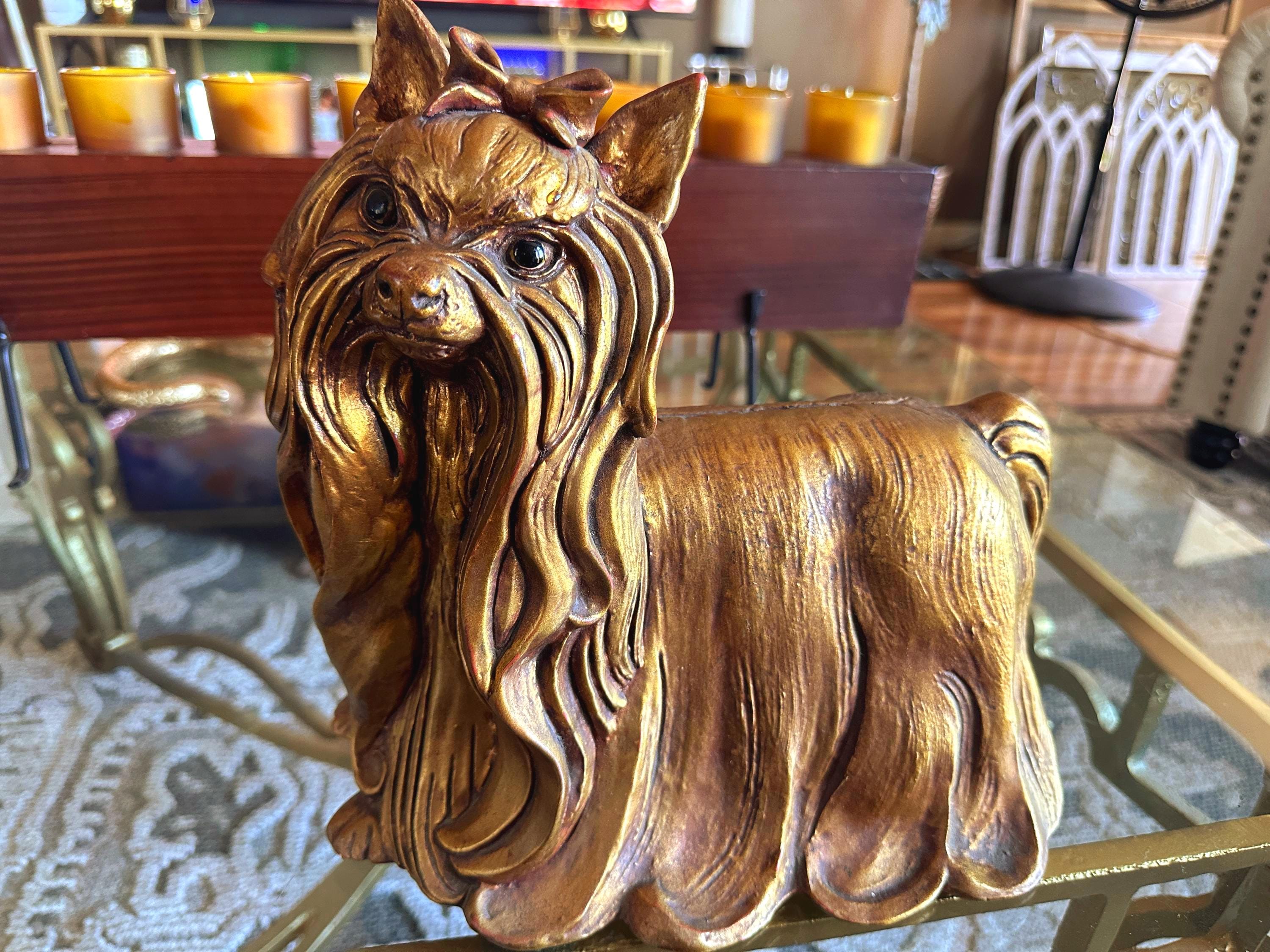 Vintage Kay Finch Gold Yorkshire Terrier Sculpture  Luxury Glam Dog Figurine, Designer Style Home Decor Accent