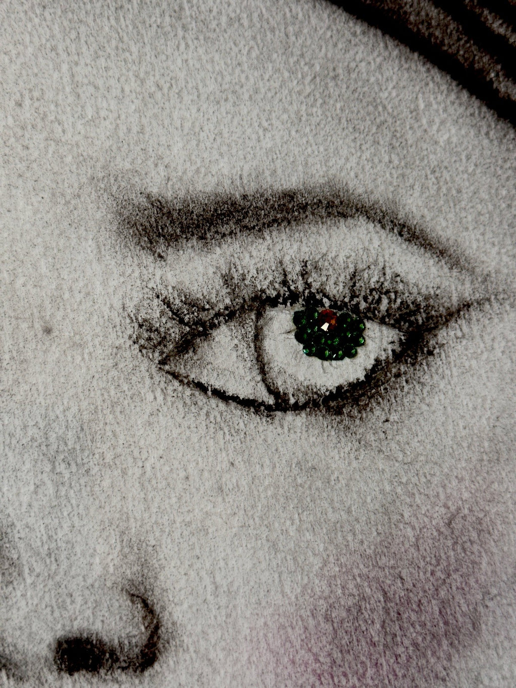 Framed Charcoal Pencil Sketch Drawing  Female Embellished Eyes Art Picture