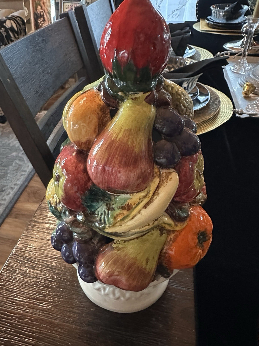 Vintage Ceramic Italian Majolica Provincial Fruit Tree Topiary Centerpiece