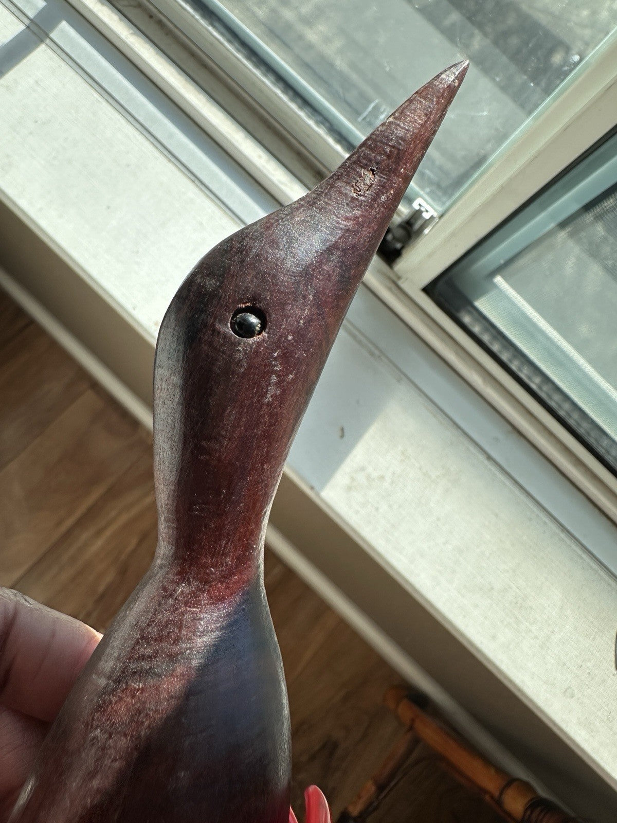 Pair Teak MCM Hand Carved Wooden Sea Shore Wading Bird Sculpture Nautical