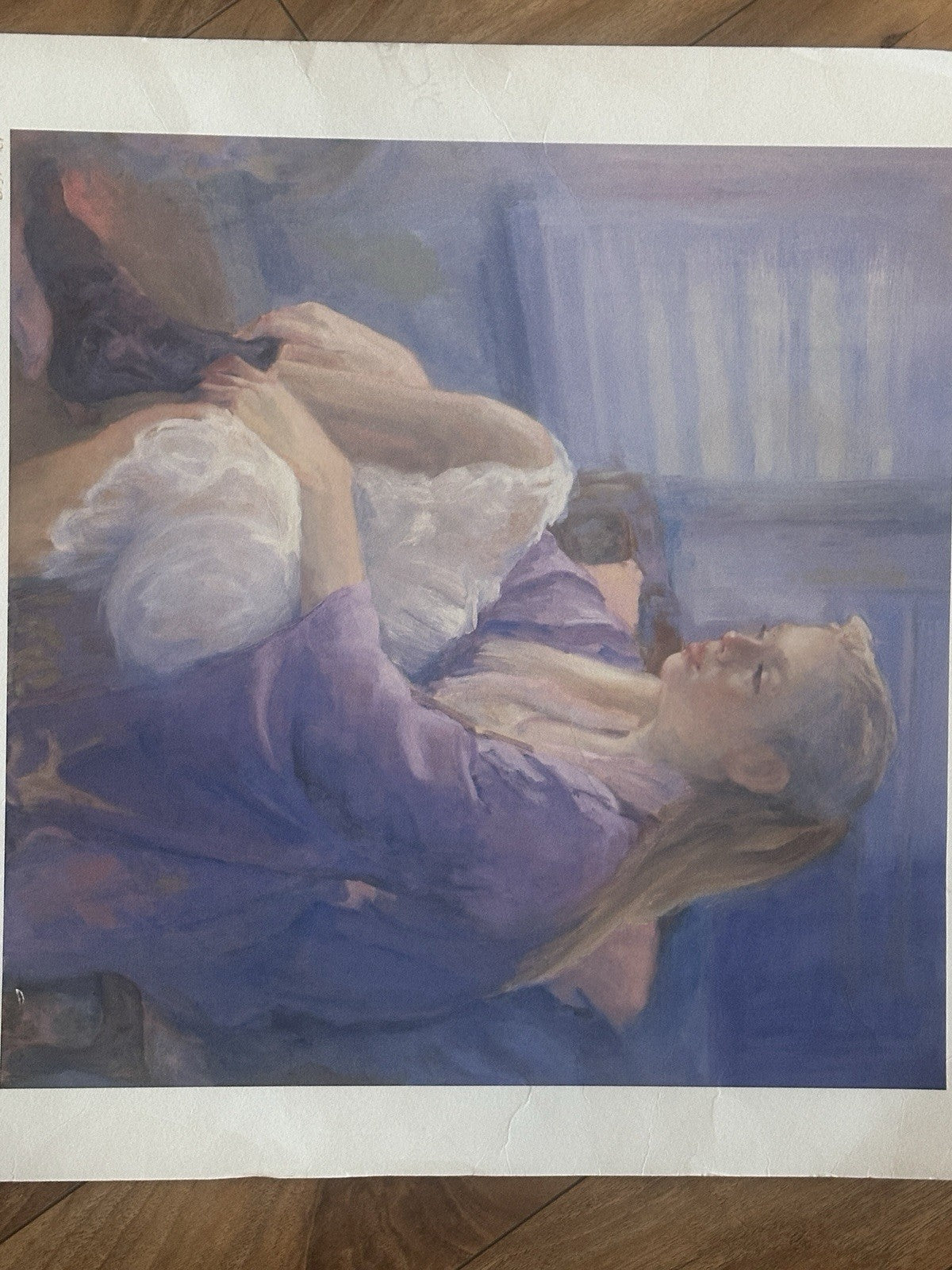 Vintage Art Print Signed Kate A Called "Adoration" Girl Looking Out Window