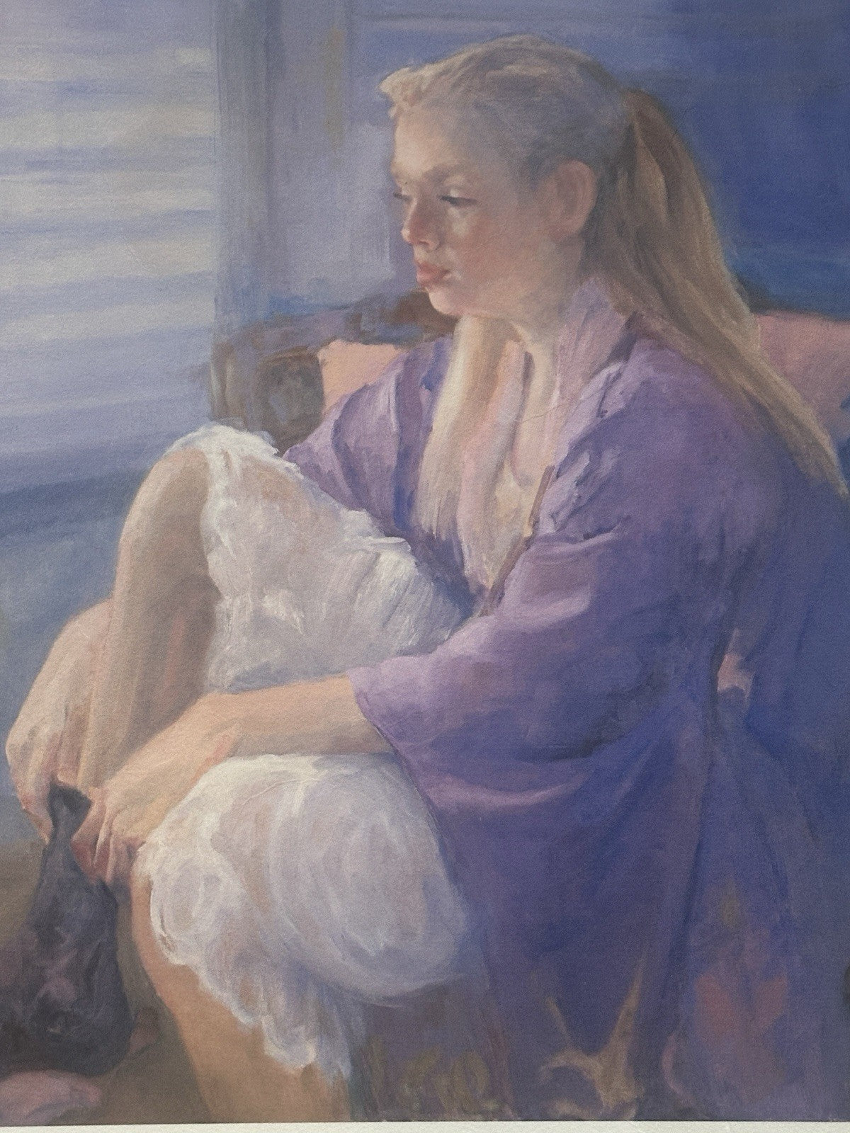 Vintage Art Print Signed Kate A Called "Adoration" Girl Looking Out Window