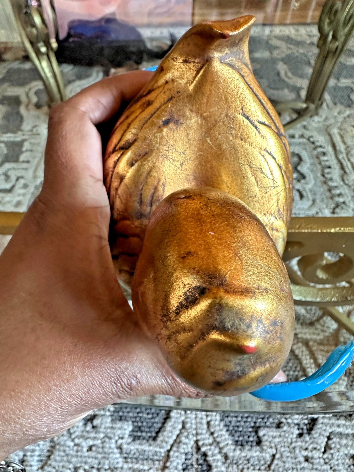 Signed Anthony Freeman Duck Sculpture Gold Ceramic Bird Figurine Vintage