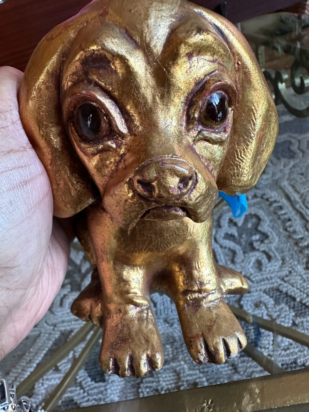 Vintage Hetrick McFarland Signed Dog Figurine Gold Puppy Sculpture