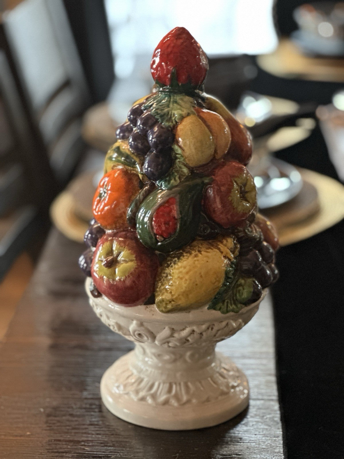 Vintage Ceramic Italian Majolica Provincial Fruit Tree Topiary Centerpiece