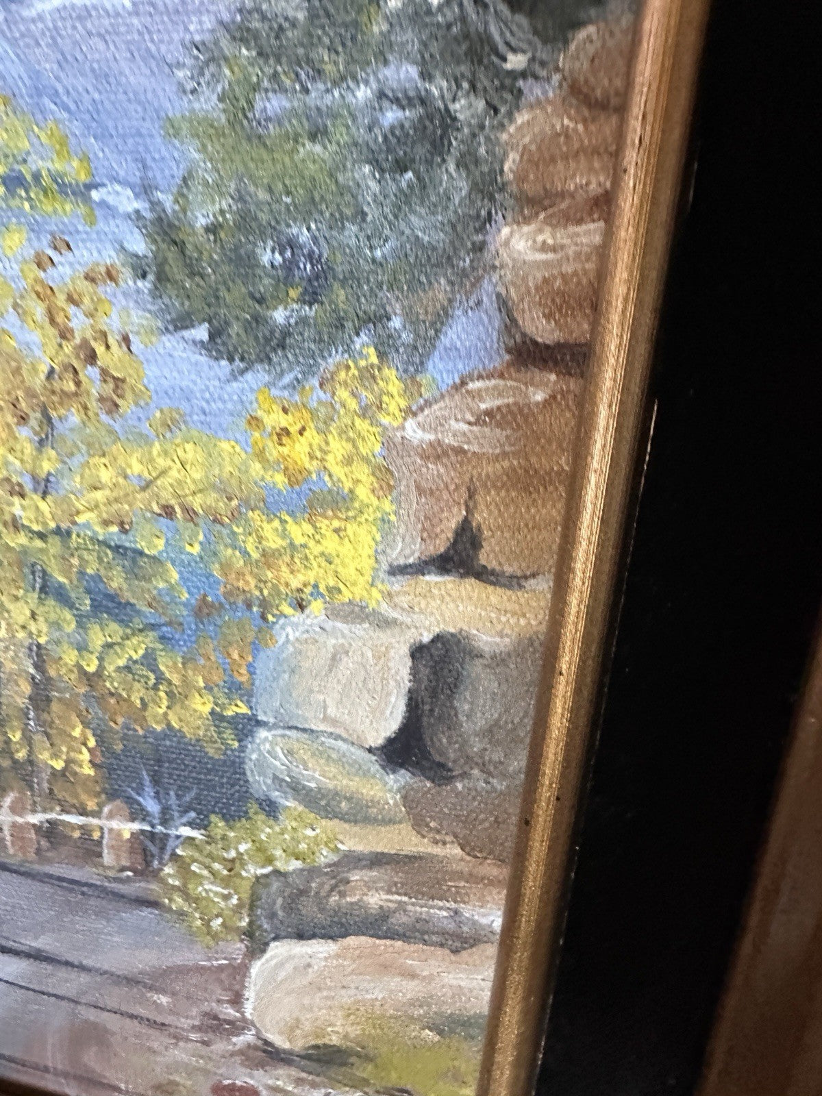 Antique 1903 Signed Art Framed Landscape Oil Painting Snow Mountain