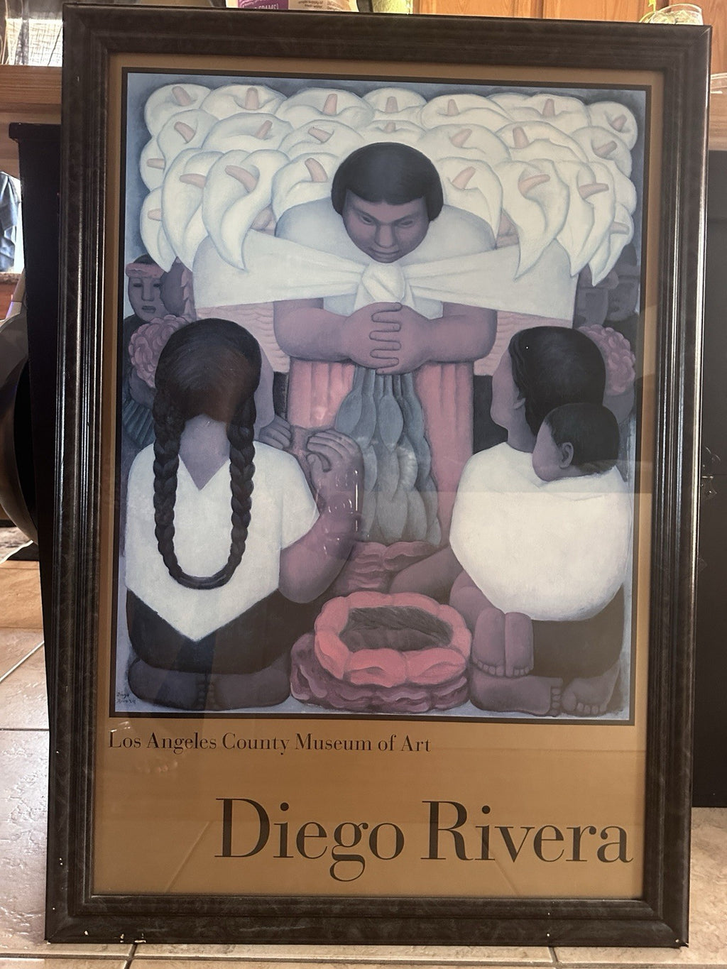 Large Signed Diego Rivera Art Print Flower Day Los Angeles Art Museum NO FRAME