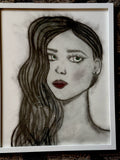 Framed Charcoal Pencil Sketch Drawing  Female Embellished Eyes Art Picture