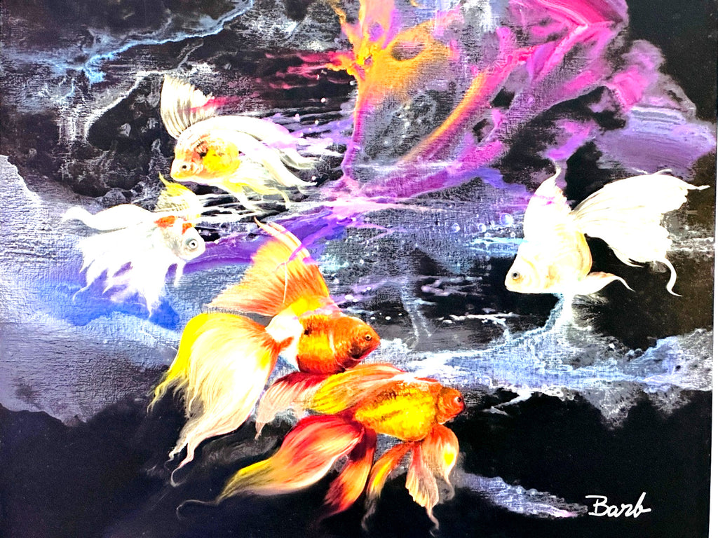 Barbara Gustafson Art Print From Original Oil Painting Fantail Goldfish Swimming