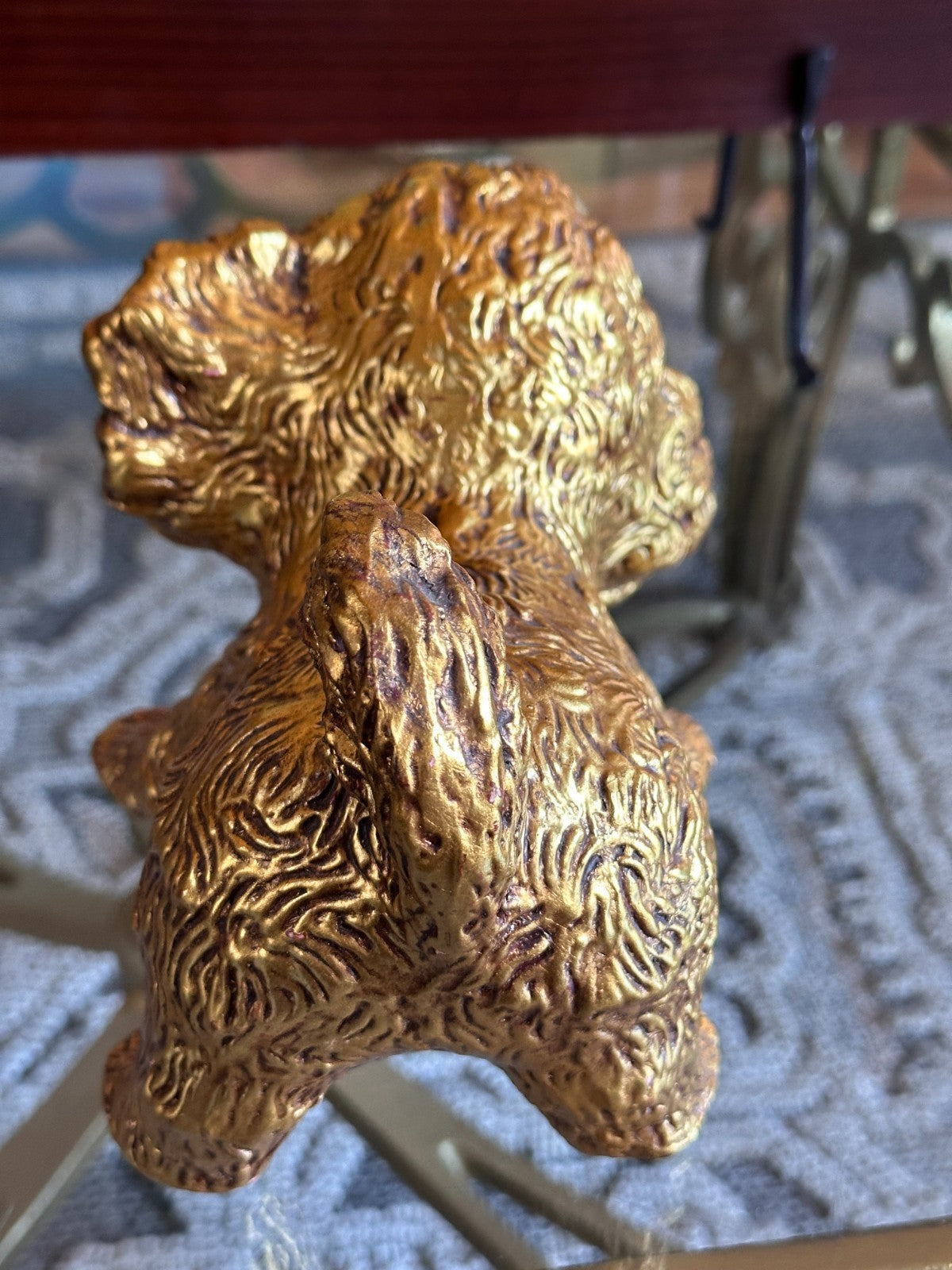 Vintage Hetrick McFarland Gold Leaf Dog Pottery Sculpture Fluffy Puppy Shih Tzu