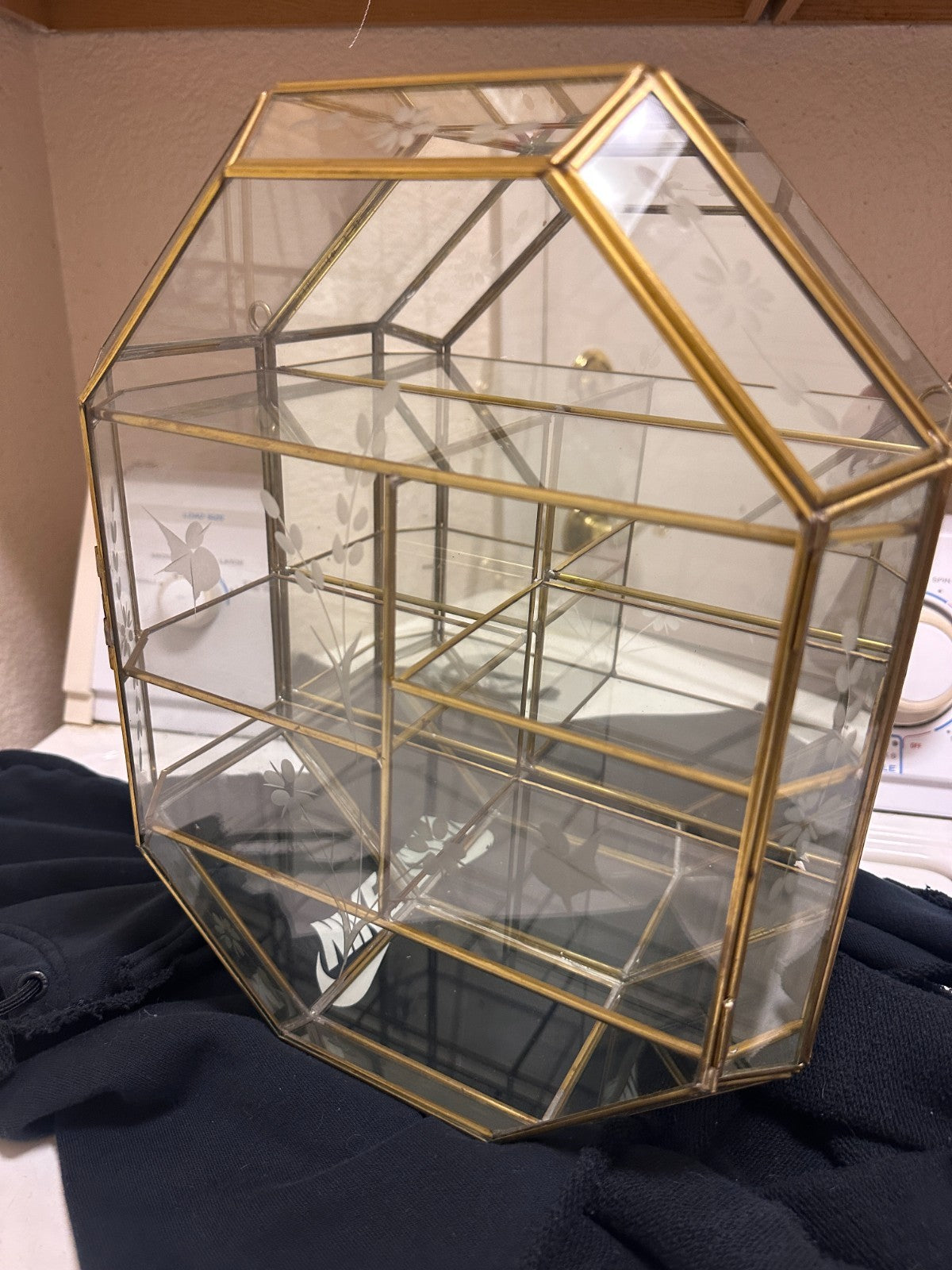 Glass Mirror Curio Wall Mini Perfume Jewelry Hexagon Terrarium Display Case Box