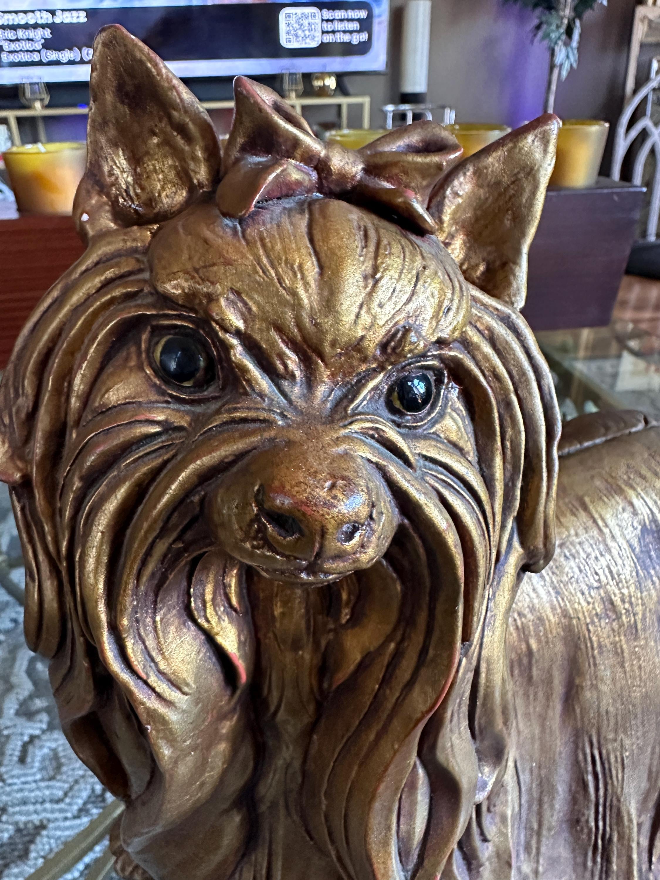 Vintage Kay Finch Gold Yorkshire Terrier Sculpture  Luxury Glam Dog Figurine, Designer Style Home Decor Accent
